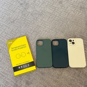 iPhone 13 Tempered Glass Screen Protector with Teal, Turquoise, and Cream Cases